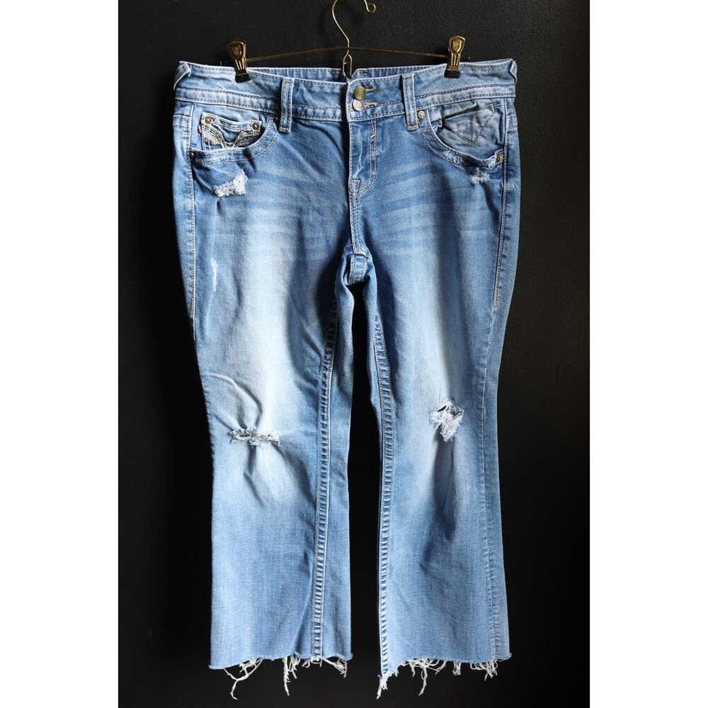 Vigoss Chelsea Jeans Womens 14 Light Wash Bootcut 33L Low Rise Distressed